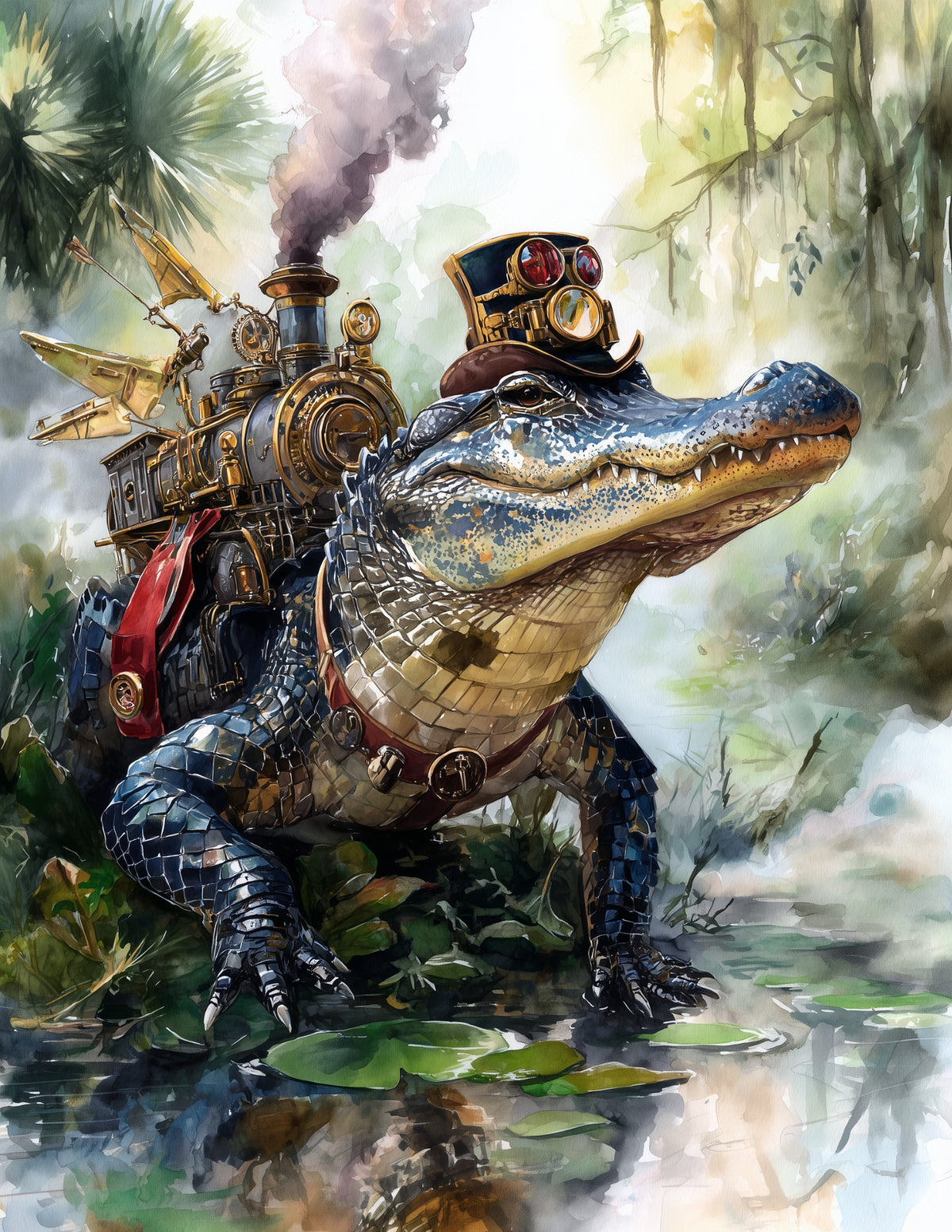 Alligator — Steampunk Art, Serene Hues Digital Wall Art, 3 Sizes Included, Living Room Decor