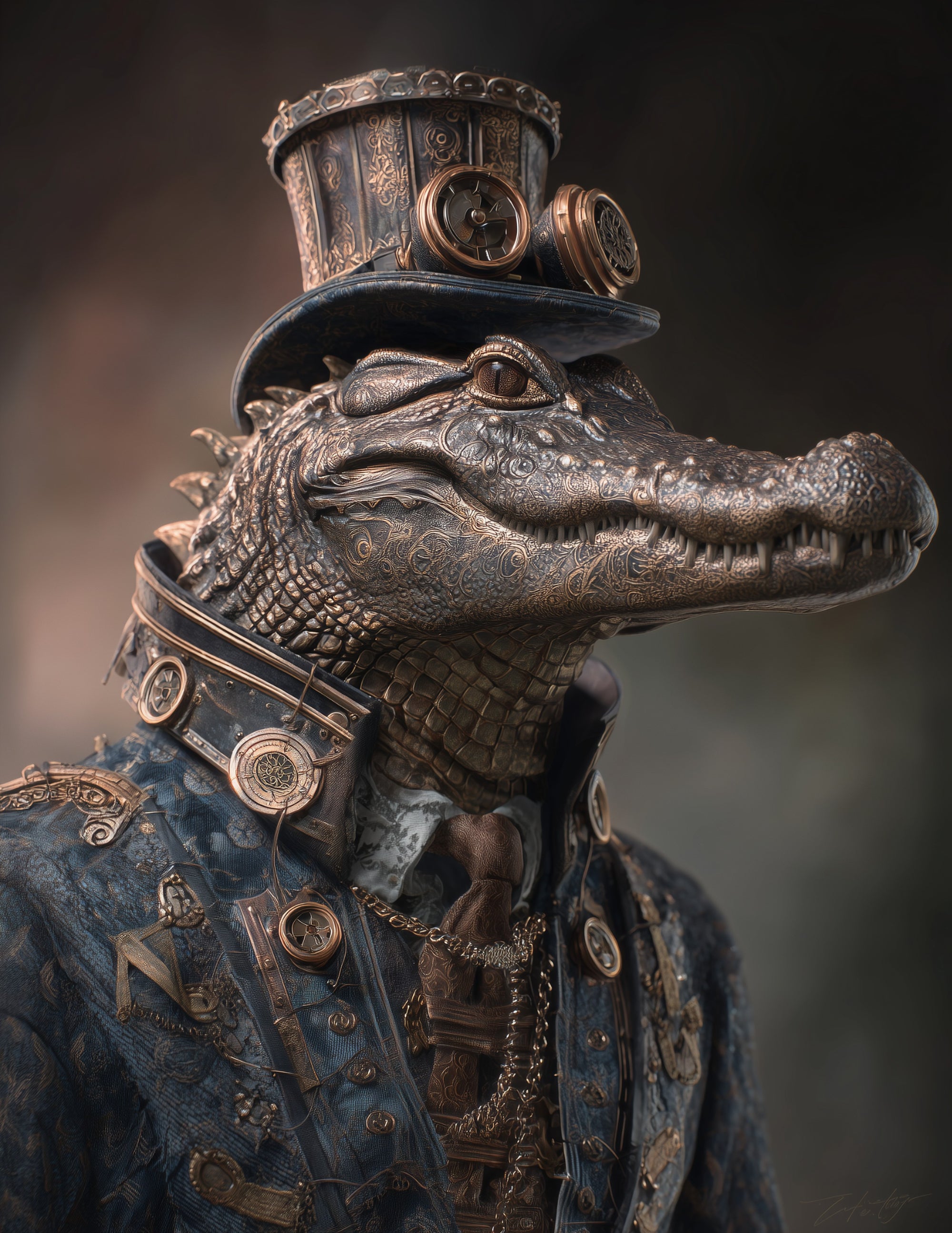 Alligator — Steampunk Art, Warm Tones Digital Wall Art, 3 Sizes Included, Living Room Decor