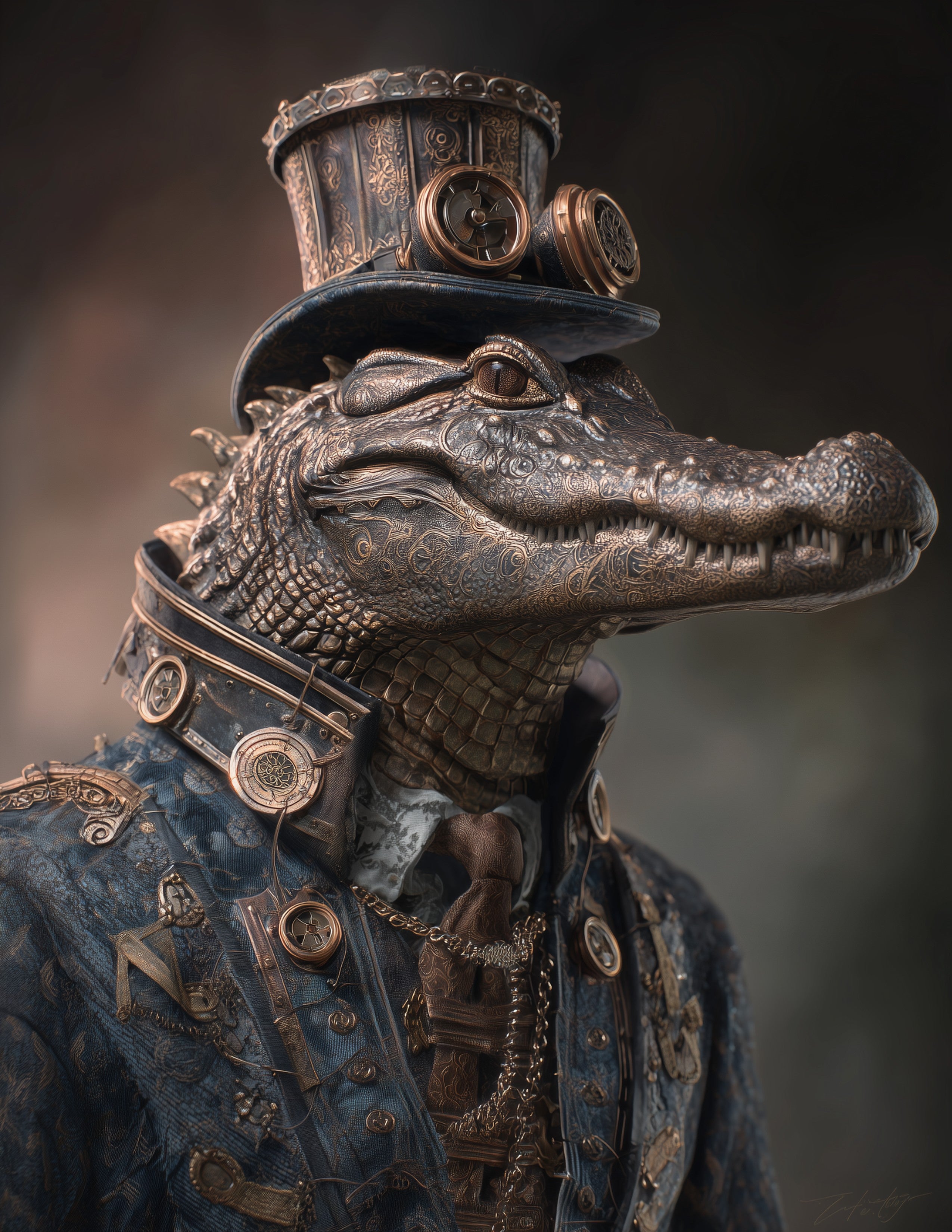 Alligator — Steampunk Art, Warm Tones Digital Wall Art, 3 Sizes Included, Living Room Decor