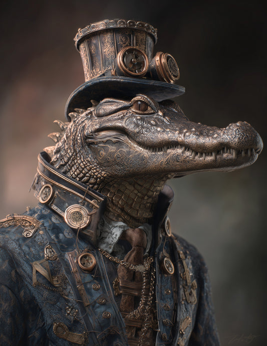 Alligator — Steampunk Art, Warm Tones Digital Wall Art, 3 Sizes Included, Living Room Decor