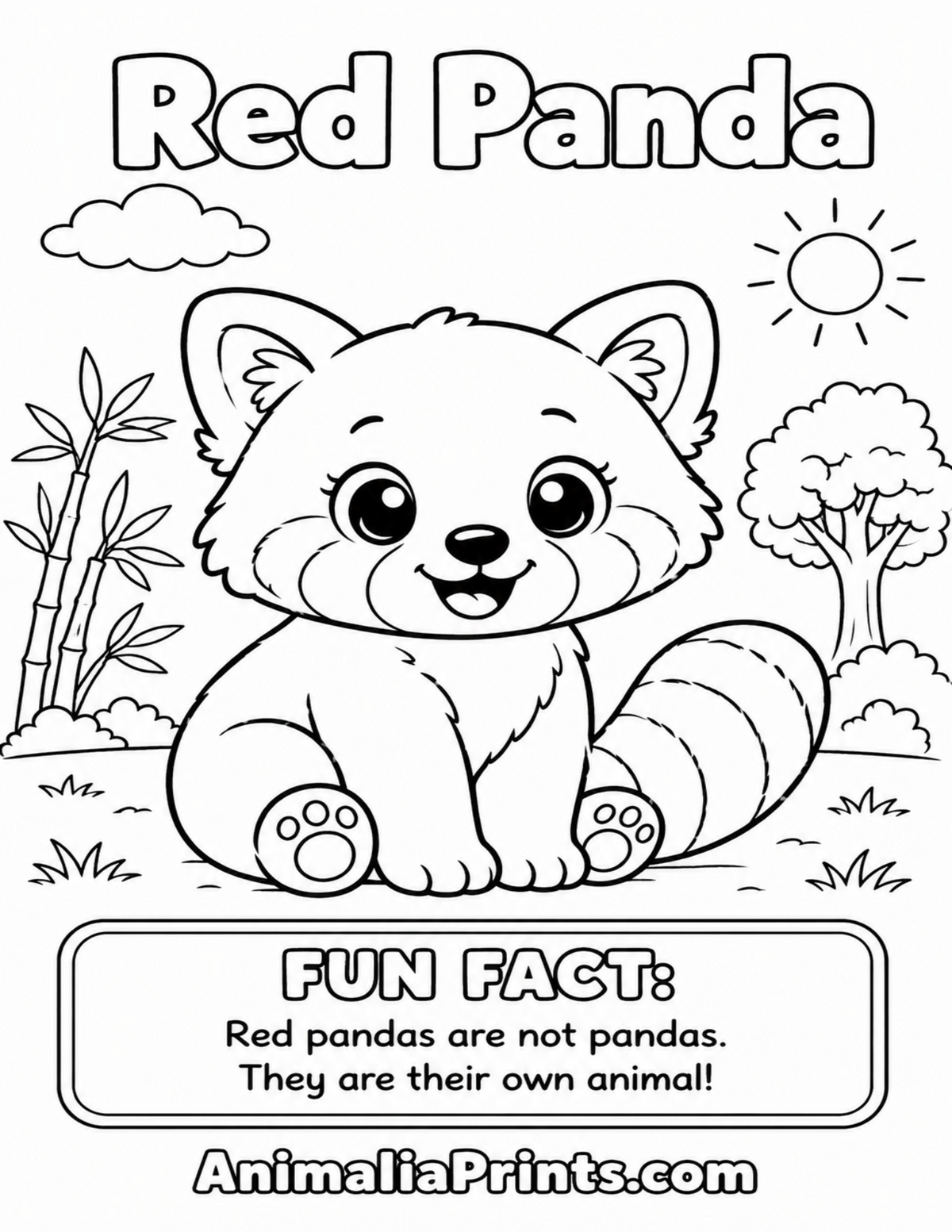Cute Red Panda — Free Coloring Page