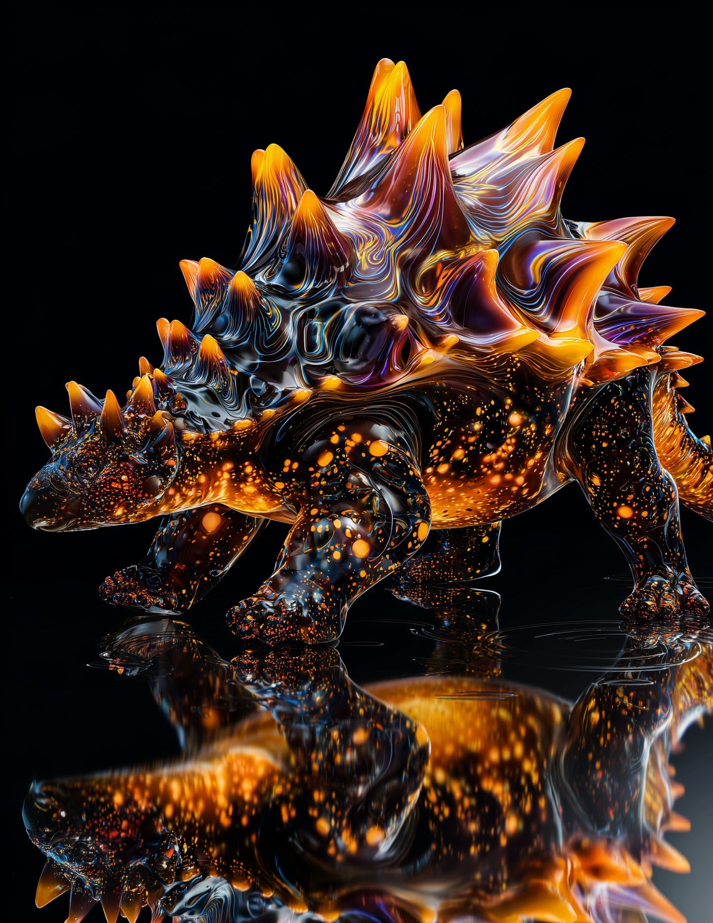 Ankylosaurus — Ferrofluid Art, Amber Tones Digital Wall Art, 3 Sizes Included, Living Room Decor