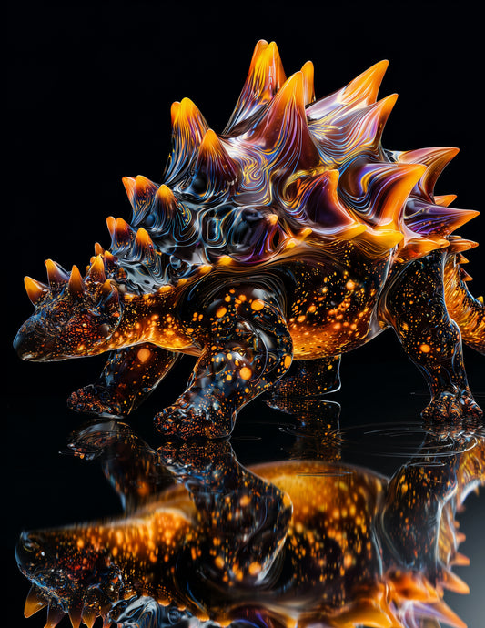 Ankylosaurus — Ferrofluid Art, Amber Tones Digital Wall Art, 3 Sizes Included, Living Room Decor