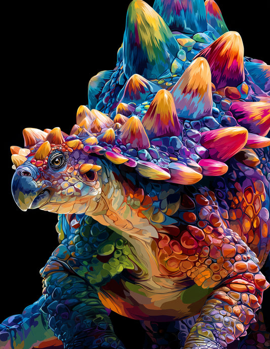 Ankylosaurus — Pop Art, Colorful Contrast Digital Wall Art, 3 Sizes Included, Living Room Decor