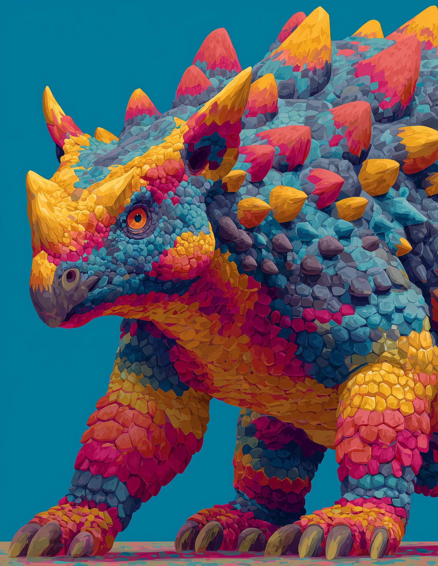 Ankylosaurus — Pop Art, Electric Hues Digital Wall Art, 3 Sizes Included, Living Room Decor