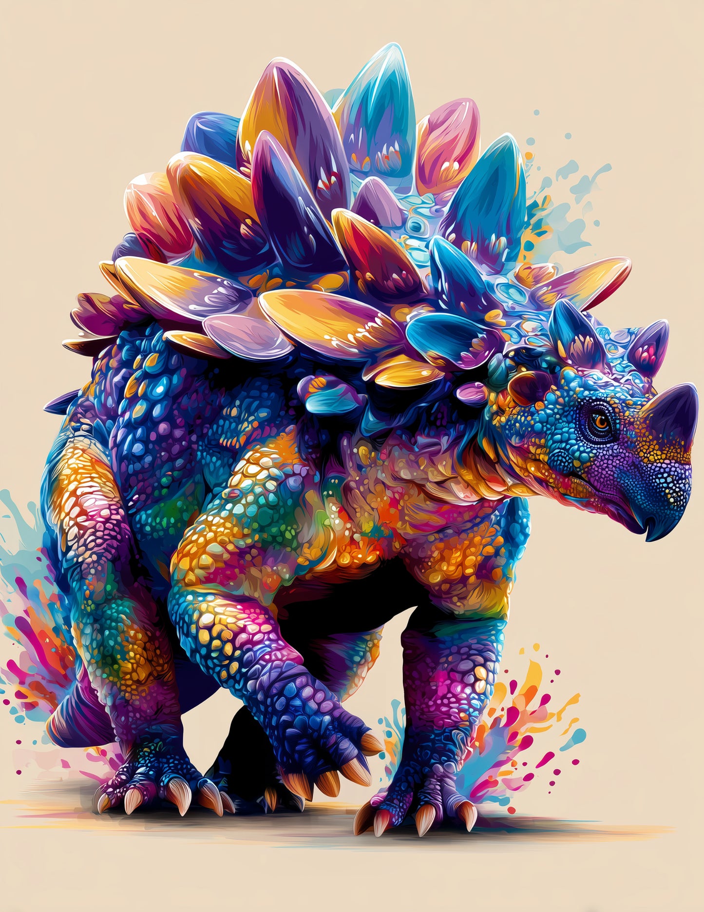 Ankylosaurus — Pop Art, Playful Hues Digital Wall Art, 3 Sizes Included, Living Room Decor
