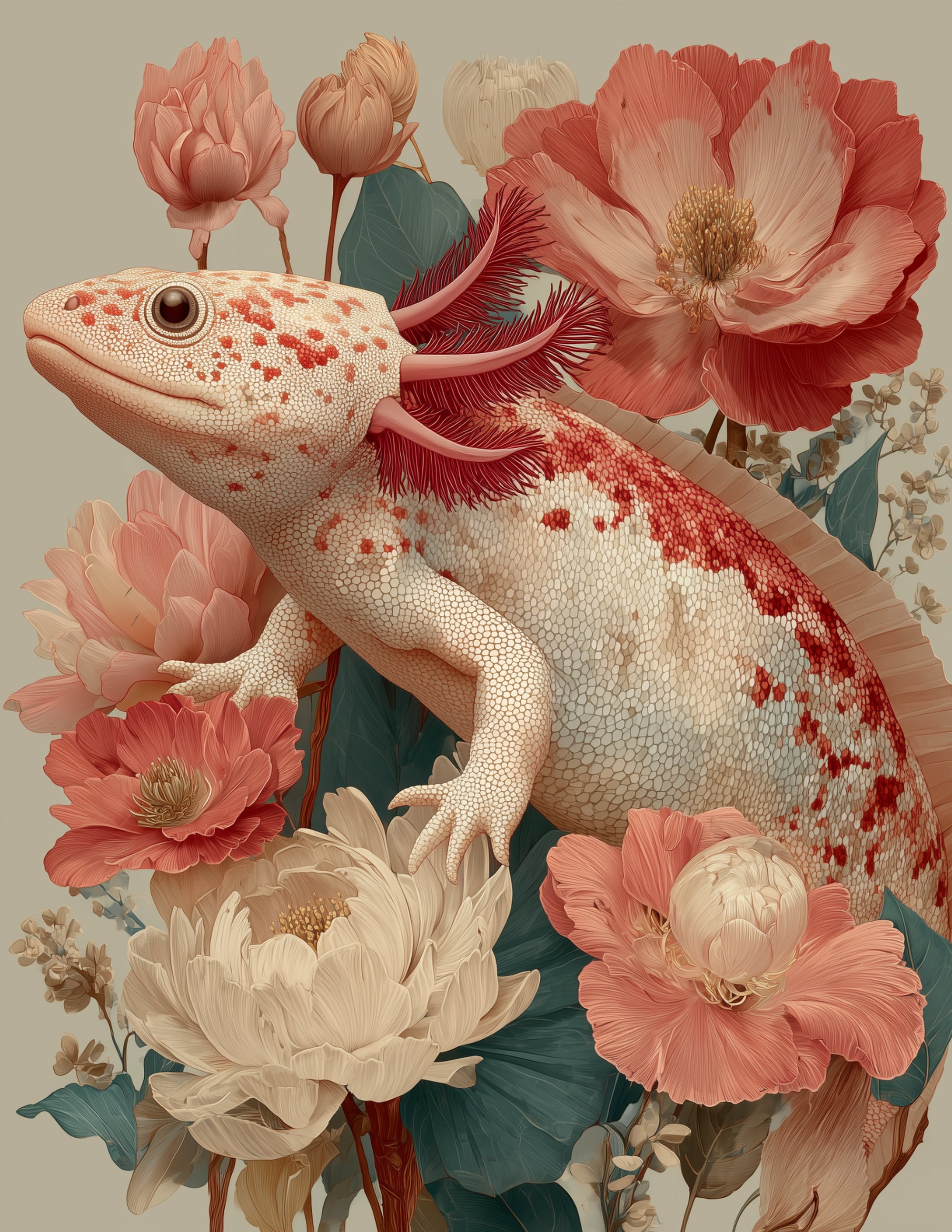Axolotl — Boho Art, Calm Contrast Digital Wall Art, 3 Sizes Included, Living Room Decor