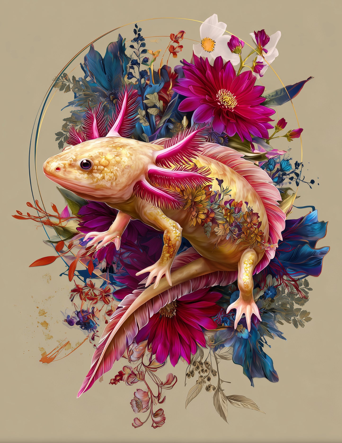 Axolotl — Boho Art, Coral Pastels Digital Wall Art, 3 Sizes Included, Living Room Decor