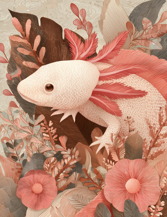 Axolotl — Boho Art, Serene Palette Digital Wall Art, 3 Sizes Included, Living Room Decor