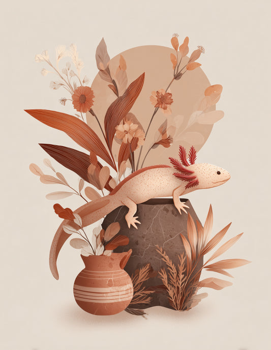 Axolotl — Boho Art, Vibrant Palette Digital Wall Art, 3 Sizes Included, Living Room Decor