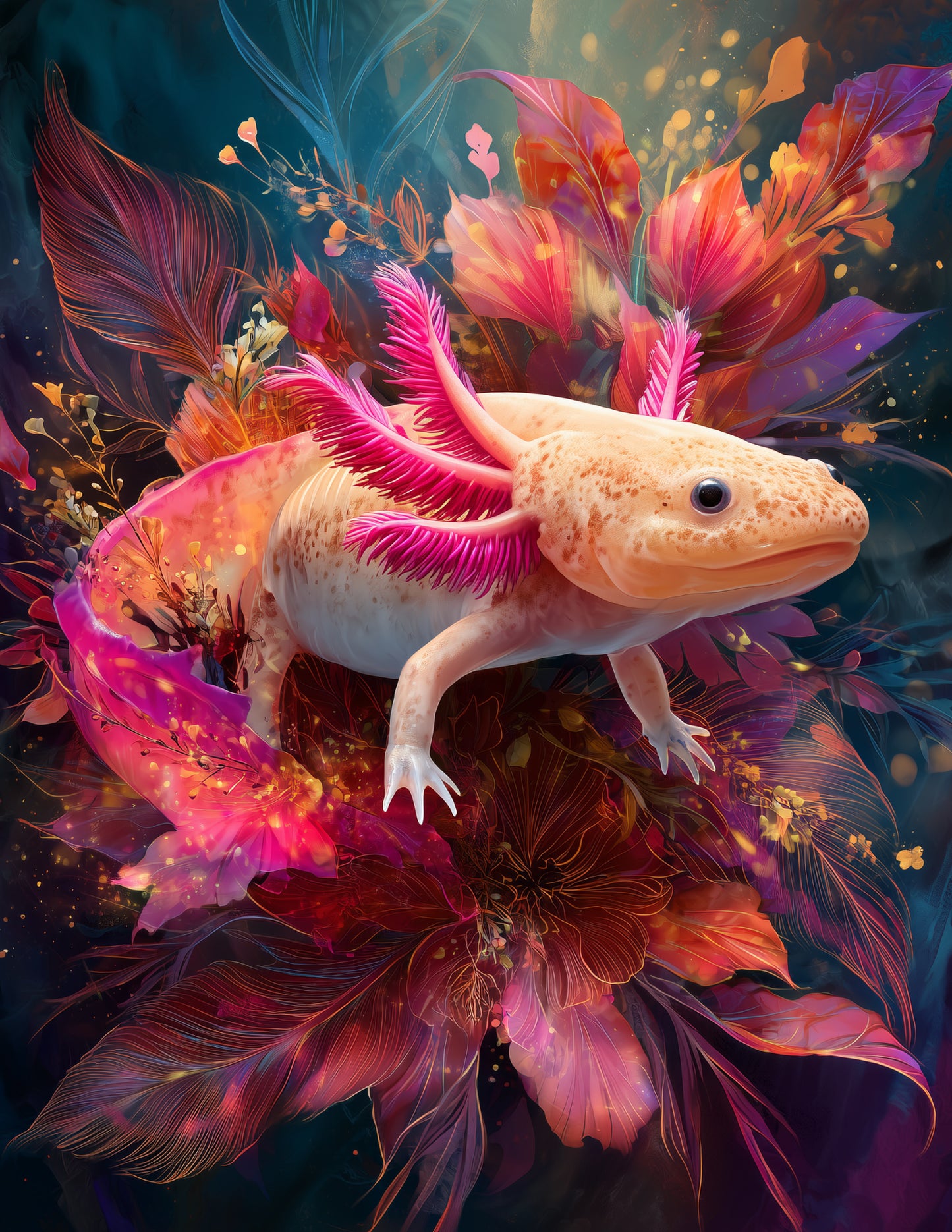 Axolotl — Boho Art, Warm Hues Digital Wall Art, 3 Sizes Included, Living Room Decor