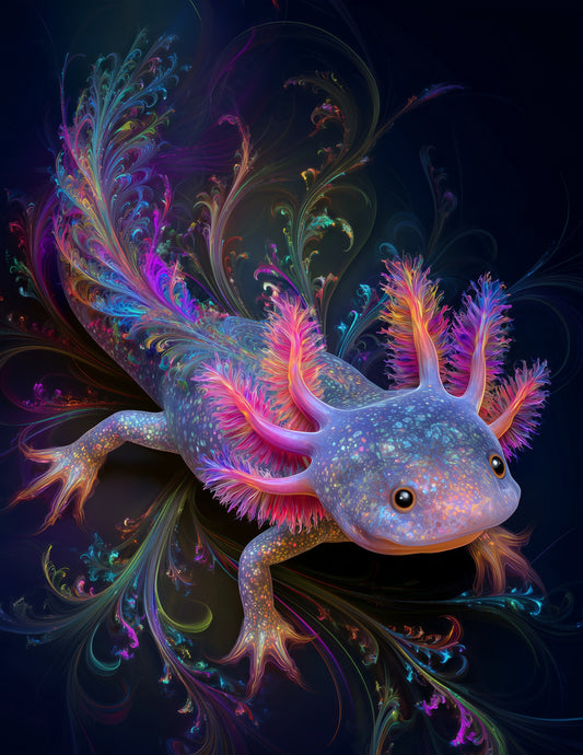 Axolotl — Fractal Filigree Art, Emerald Hues Digital Wall Art, 3 Sizes Included, Living Room Decor
