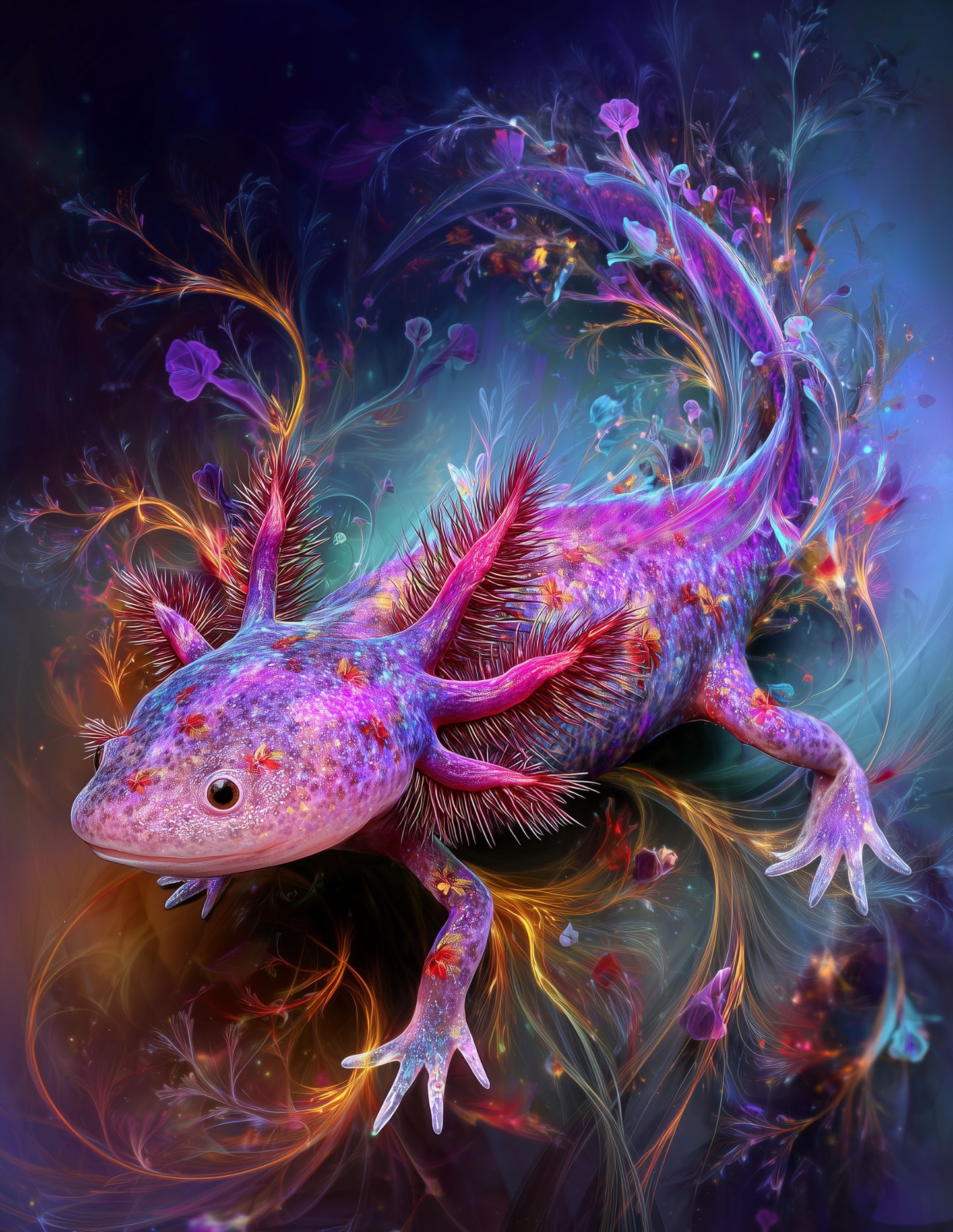 Axolotl — Fractal Filigree Art, Serene Tones Digital Wall Art, 3 Sizes Included, Living Room Decor