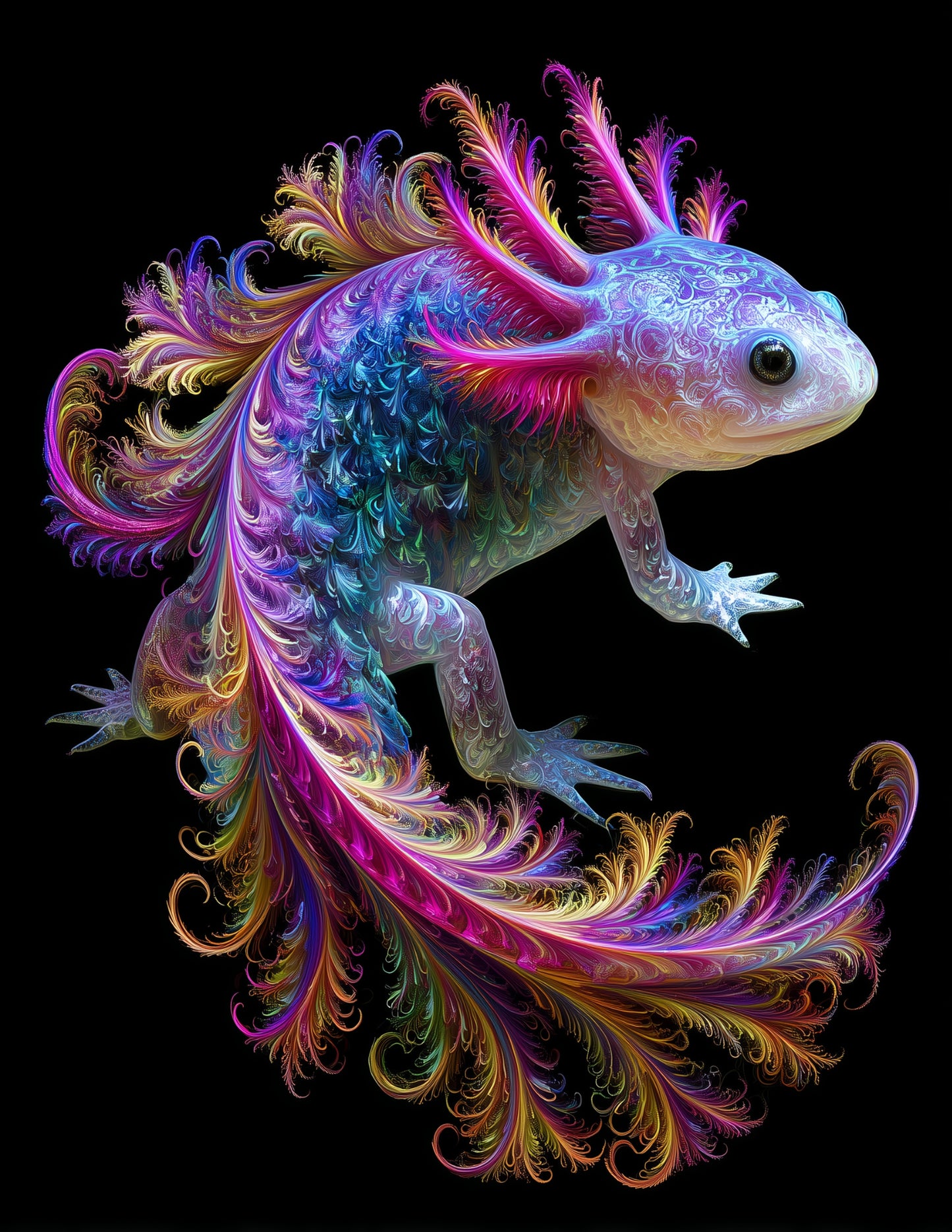 Axolotl — Fractal Filigree Art, Vibrant Hues Digital Wall Art, 3 Sizes Included, Living Room Decor