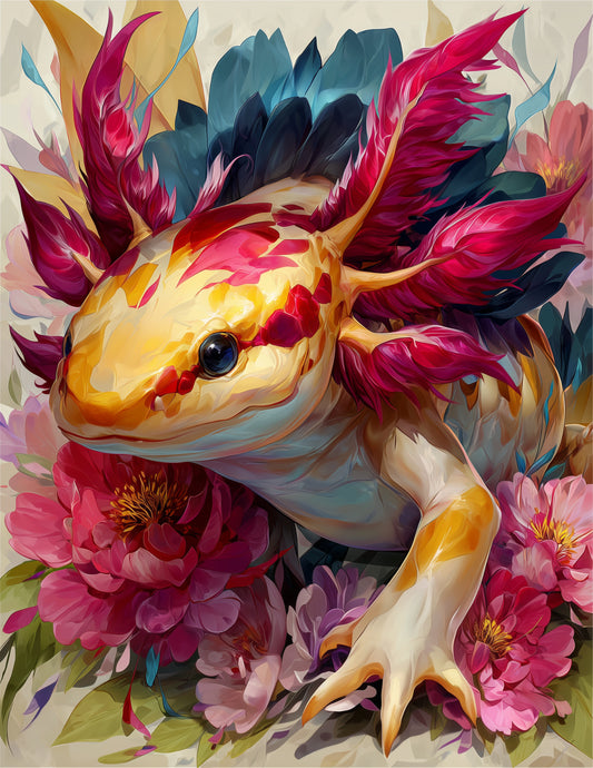 Axolotl — Pop Art, Amber Palette Digital Wall Art, 3 Sizes Included, Living Room Decor