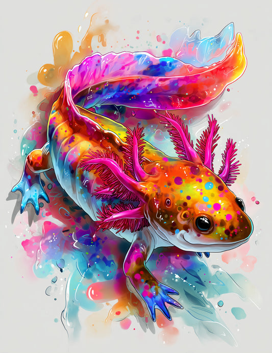 Axolotl — Pop Art, Coral Bloom Digital Wall Art, 3 Sizes Included, Living Room Decor