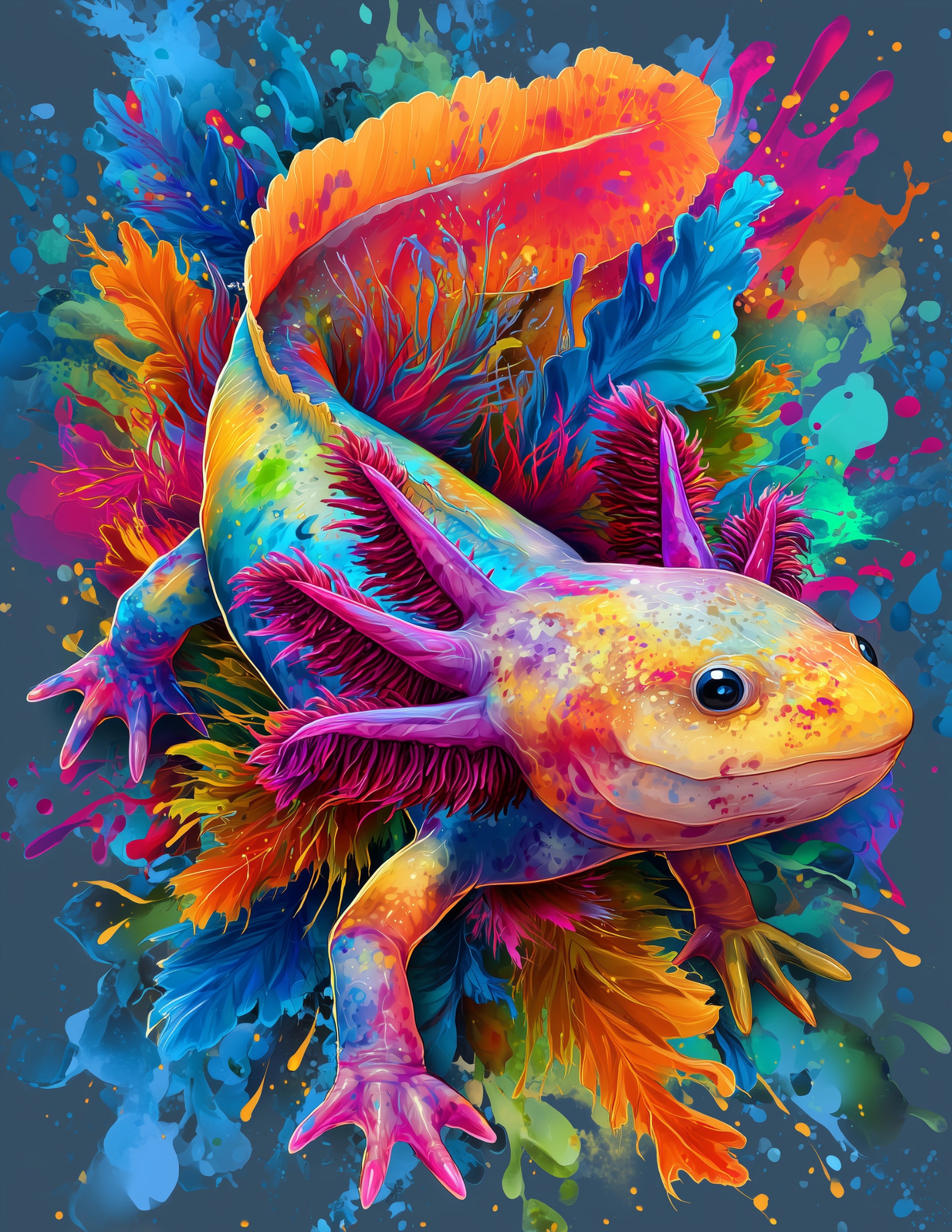 Axolotl — Pop Art, Forest Tones Digital Wall Art, 3 Sizes Included, Living Room Decor