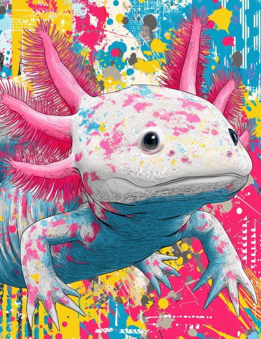 Axolotl — Pop Art, Sunset Tones Digital Wall Art, 3 Sizes Included, Living Room Decor