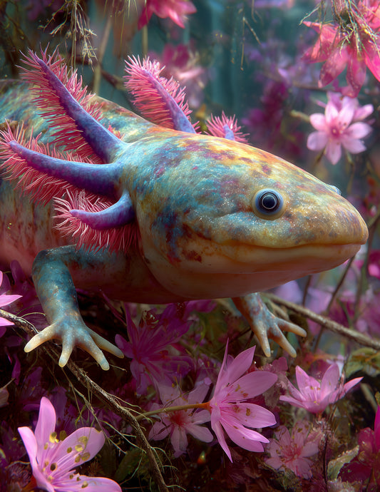 Axolotl — Realistic Art, Violet Hues Digital Wall Art, 3 Sizes Included, Living Room Decor