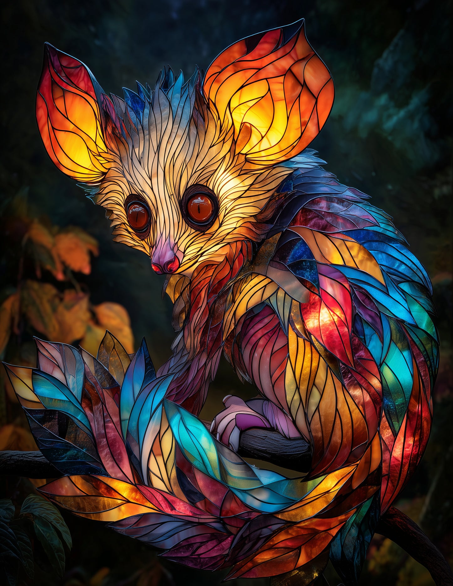 Aye-Aye — Stained Glass Art, Bold Contrast Digital Wall Art, 3 Sizes Included, Living Room Decor