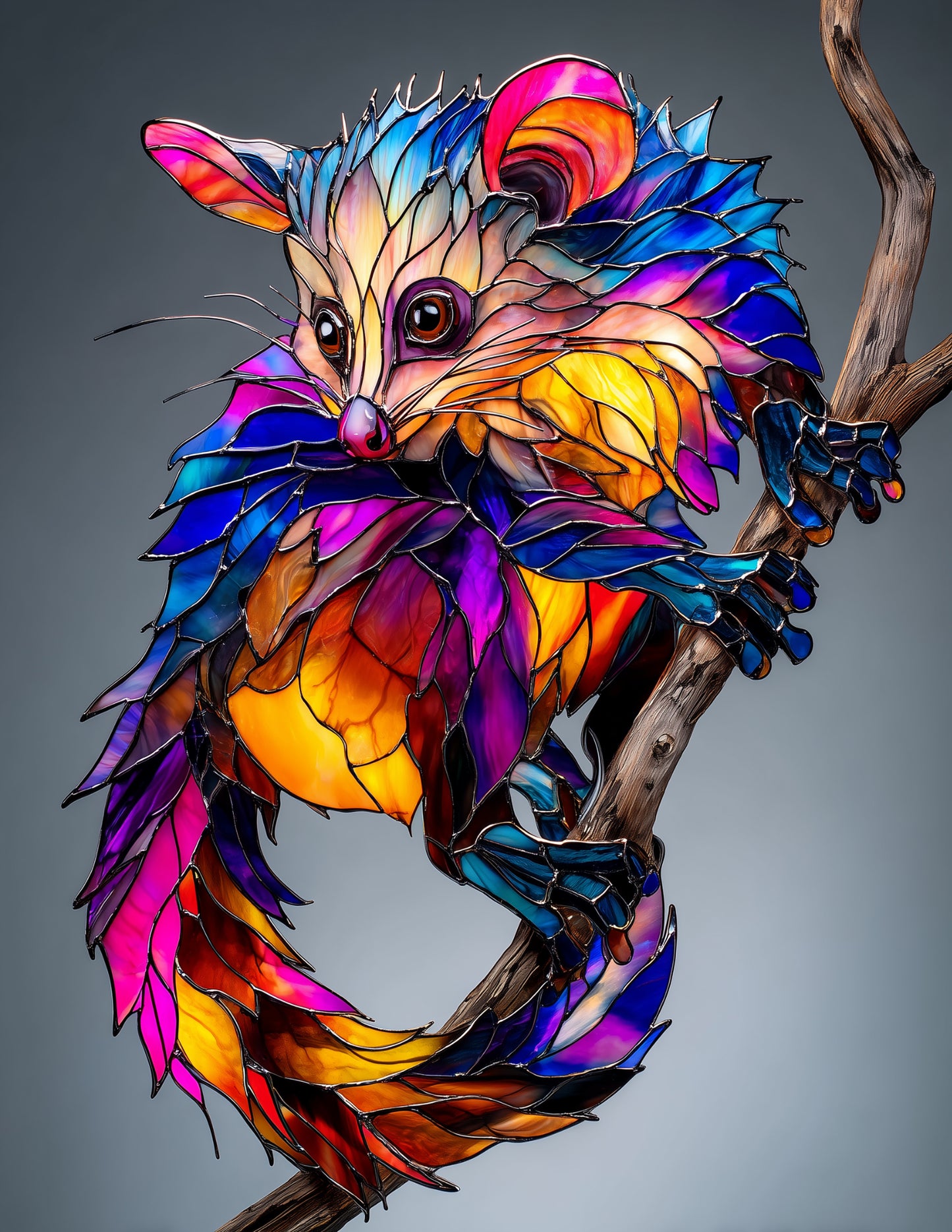 Aye-Aye — Stained Glass Art, Layered Hues Digital Wall Art, 3 Sizes Included, Living Room Decor