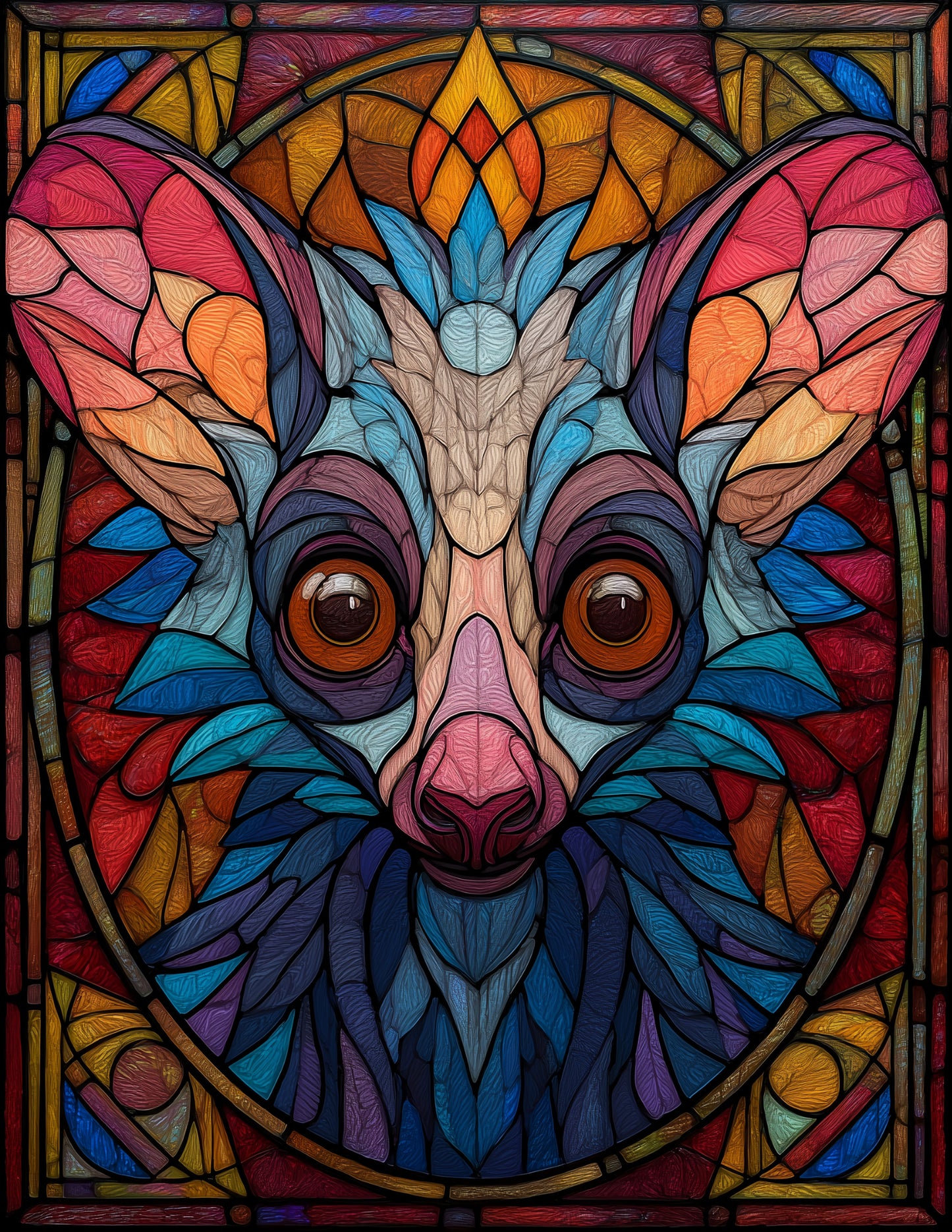 Aye-Aye — Stained Glass Art, Sunset Hues Digital Wall Art, 3 Sizes Included, Living Room Decor
