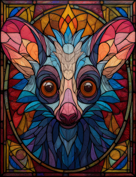 Aye-Aye — Stained Glass Art, Sunset Hues Digital Wall Art, 3 Sizes Included, Living Room Decor