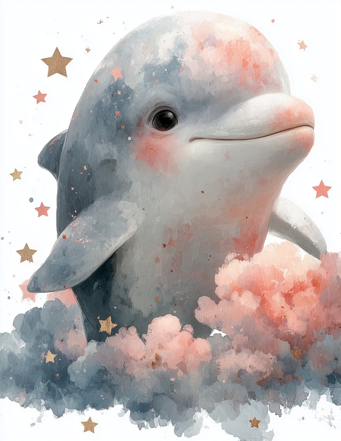 Dolphin — Nursery Art, Dreamy Night Digital Wall Art, 3 Sizes Included, Nursery Decor