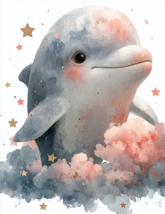 Dolphin — Nursery Art, Dreamy Night Digital Wall Art, 3 Sizes Included, Nursery Decor