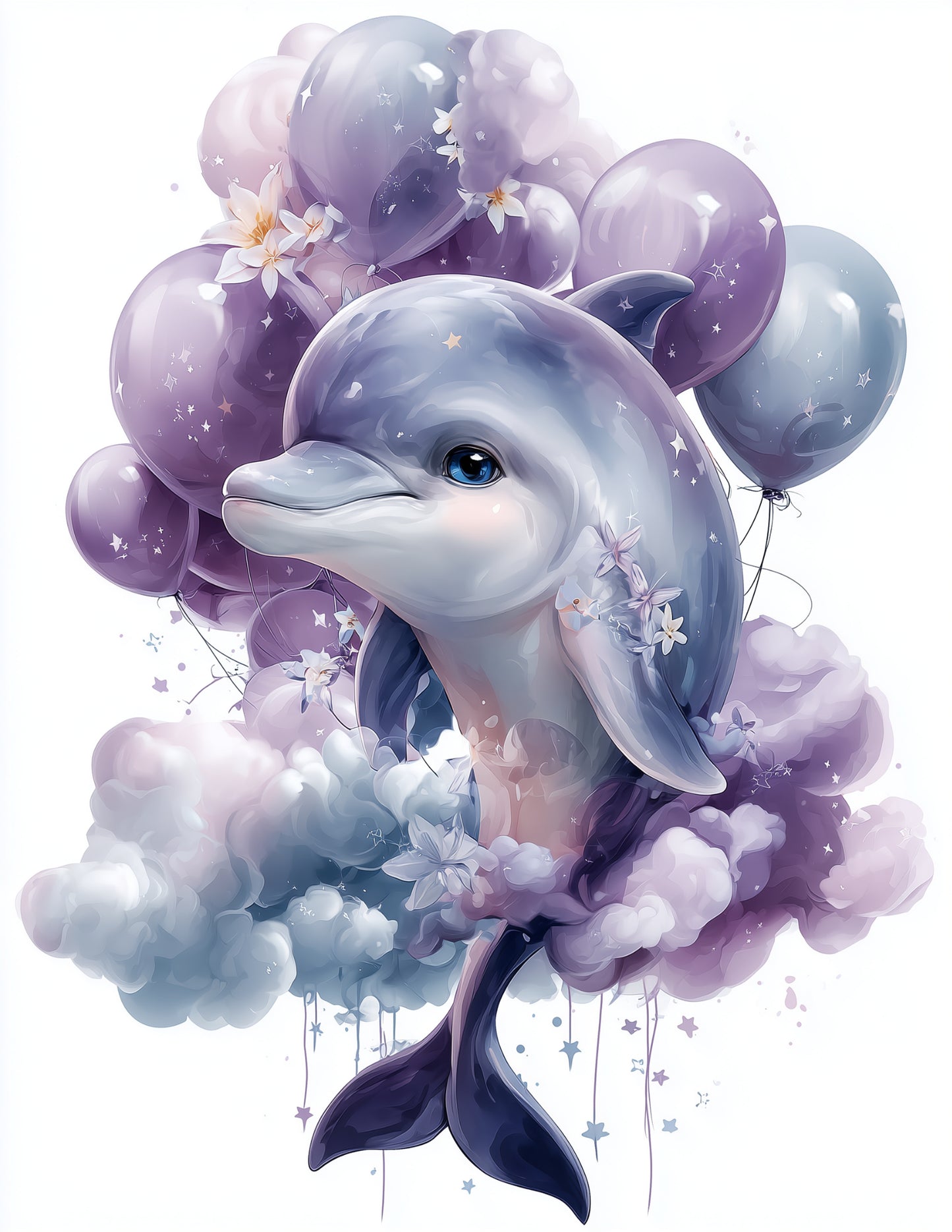 Dolphin — Nursery Art, Sky Blues Digital Wall Art, 3 Sizes Included, Nursery Decor
