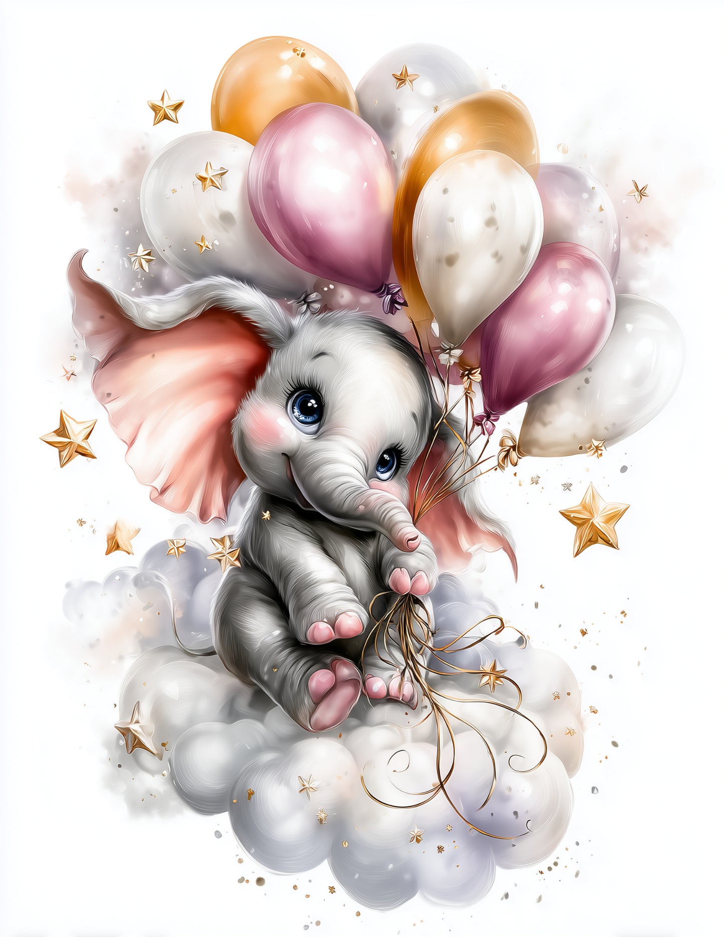 Elephant — Nursery Art, Sweet Balloons Digital Wall Art, 3 Sizes Included, Nursery Decor