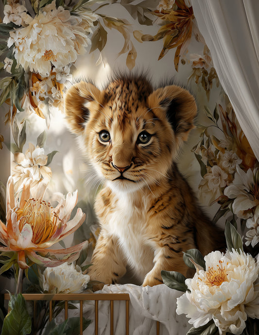 Lion — Nursery Art, Soft Florals Digital Wall Art, 3 Sizes Included, Nursery Decor