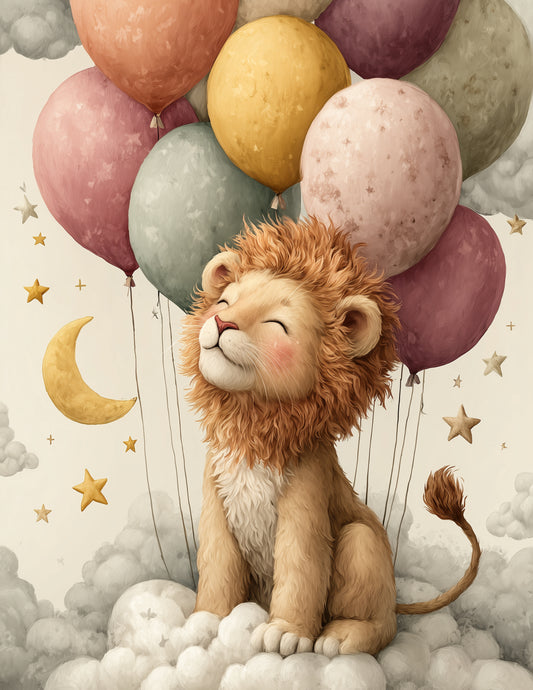 Lion — Nursery Art, Warm Balloons Digital Wall Art, 3 Sizes Included, Nursery Decor