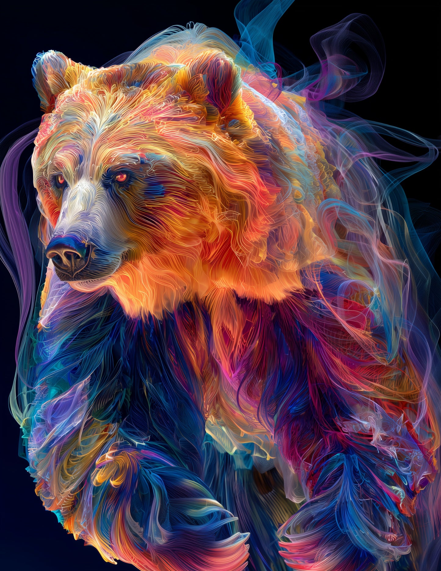 Bear — Chromatic Filament Art, Balanced Tones Digital Wall Art, 3 Sizes Included, Living Room Decor