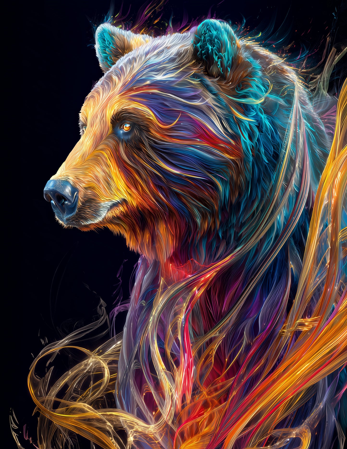 Bear — Chromatic Filament Art, Bold Tones Digital Wall Art, 3 Sizes Included, Living Room Decor