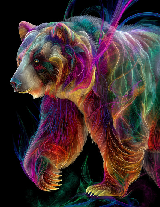 Bear — Chromatic Filament Art, Deep Contrast Digital Wall Art, 3 Sizes Included, Living Room Decor