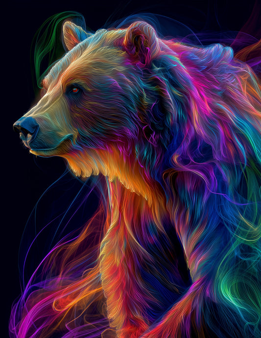 Bear — Chromatic Filament Art, Dynamic Hues Digital Wall Art, 3 Sizes Included, Living Room Decor