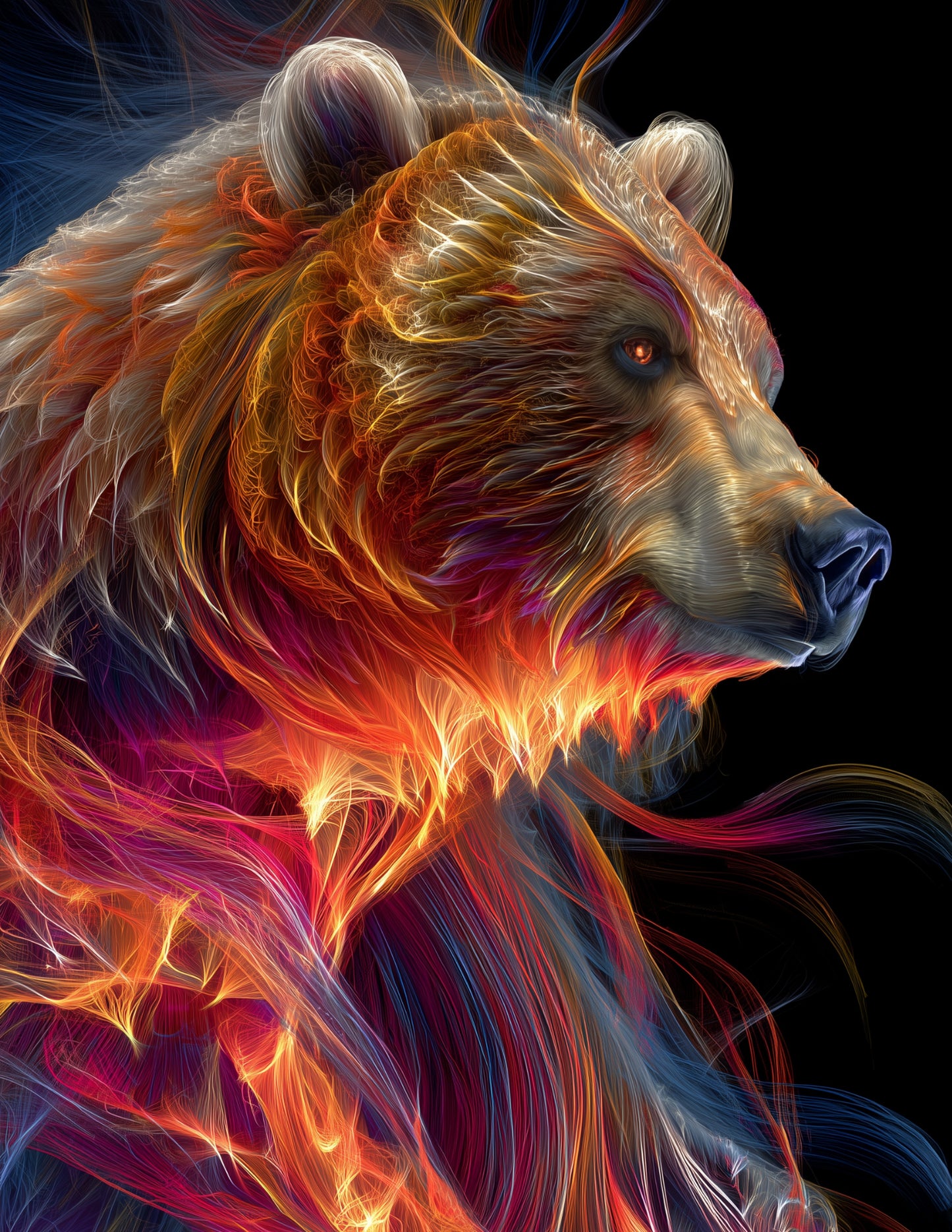 Bear — Chromatic Filament Art, Midnight Hues Digital Wall Art, 3 Sizes Included, Living Room Decor