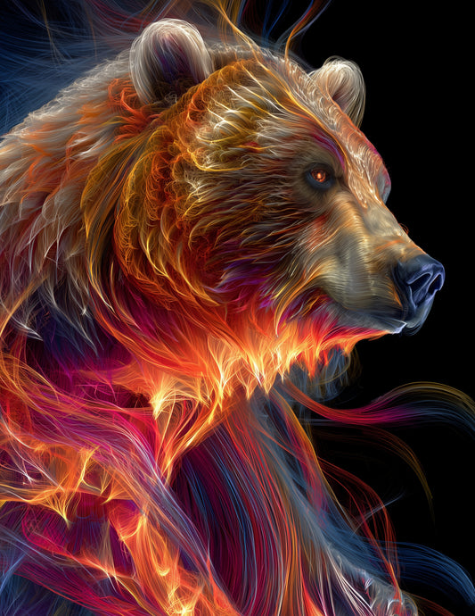 Bear — Chromatic Filament Art, Midnight Hues Digital Wall Art, 3 Sizes Included, Living Room Decor
