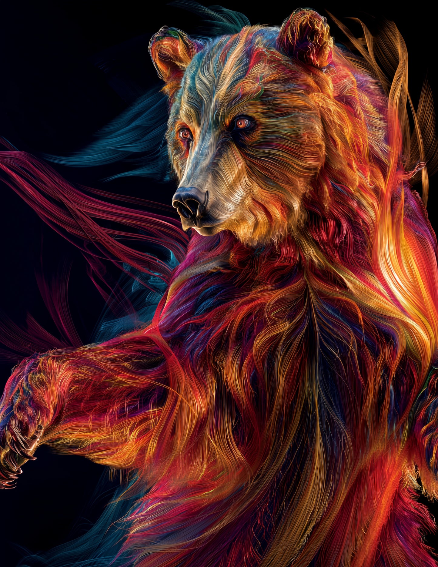 Bear — Chromatic Filament Art, Rich Palette Digital Wall Art, 3 Sizes Included, Living Room Decor
