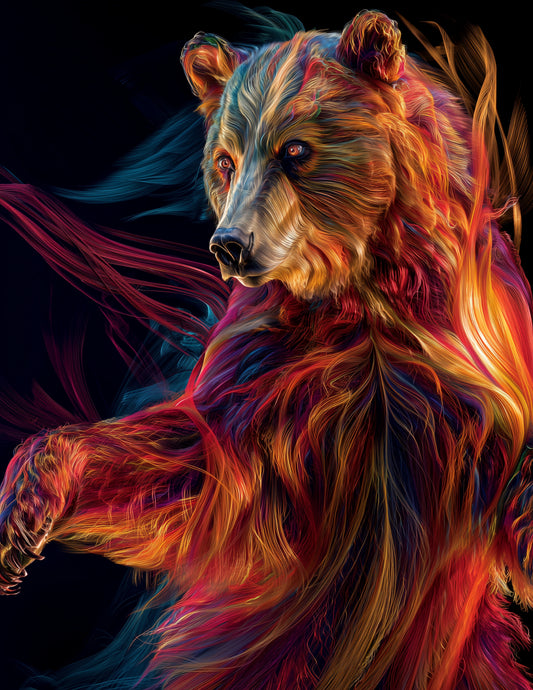 Bear — Chromatic Filament Art, Rich Palette Digital Wall Art, 3 Sizes Included, Living Room Decor