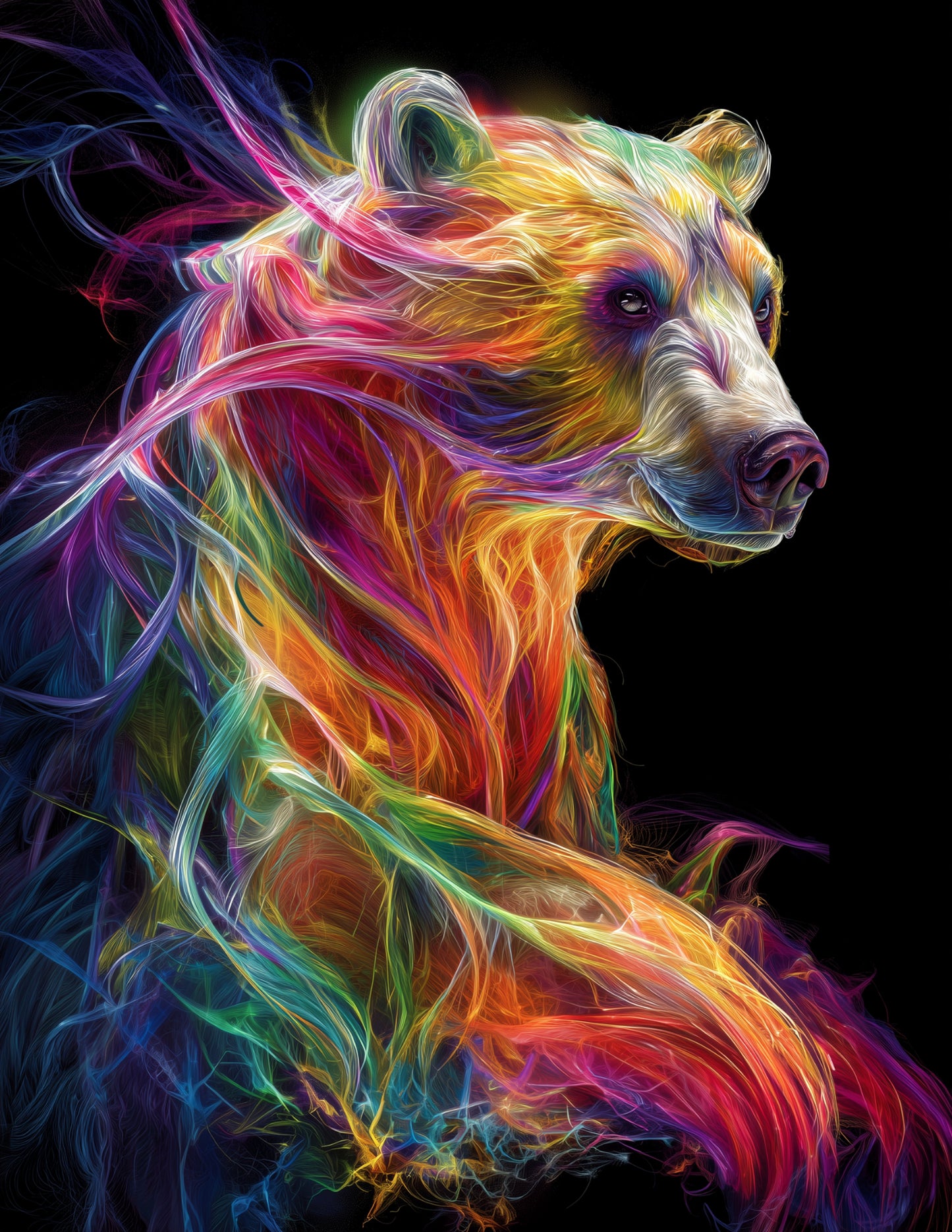 Bear — Chromatic Filament Art, Serene Tones Digital Wall Art, 3 Sizes Included, Living Room Decor