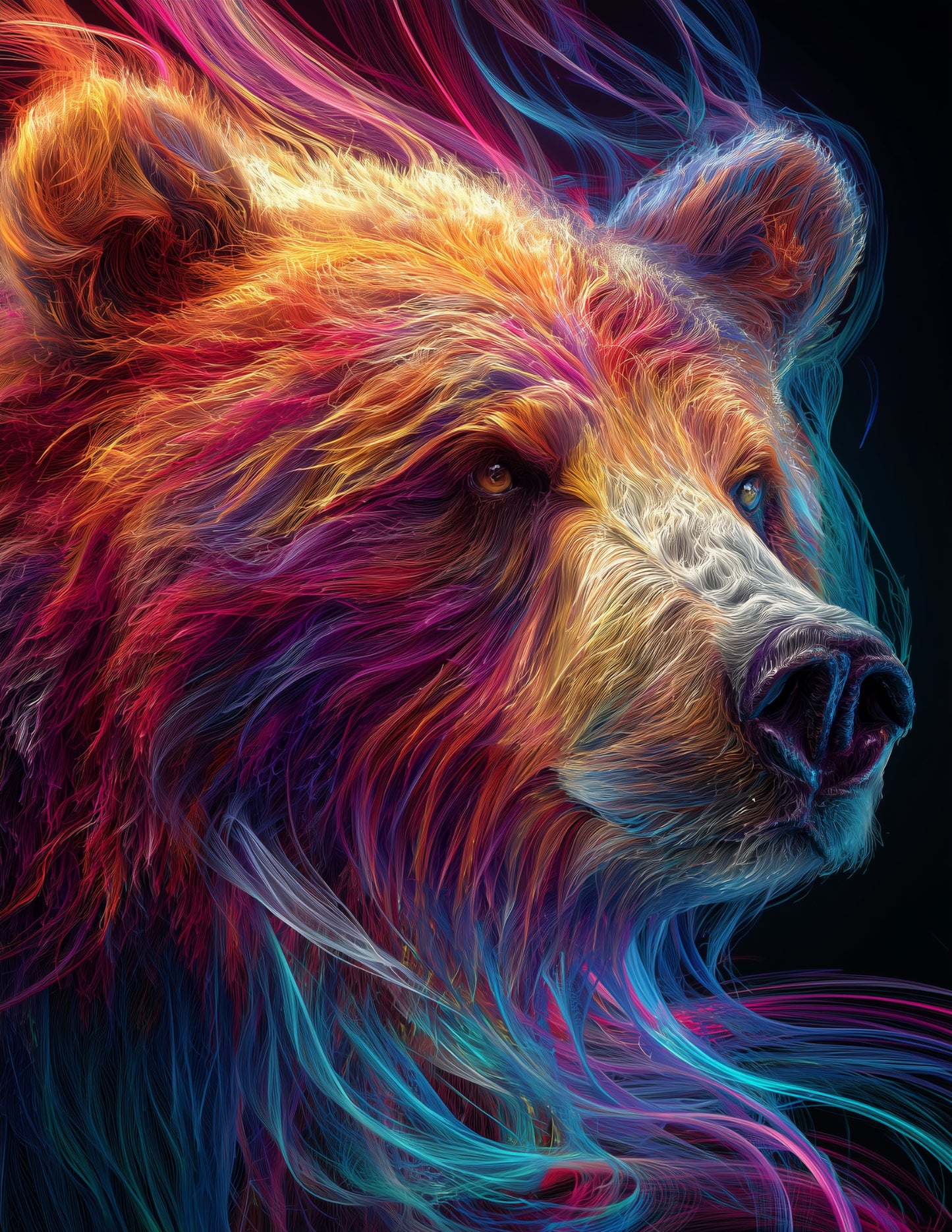 Bear — Chromatic Filament Art, Warm Gradients Digital Wall Art, 3 Sizes Included, Living Room Decor