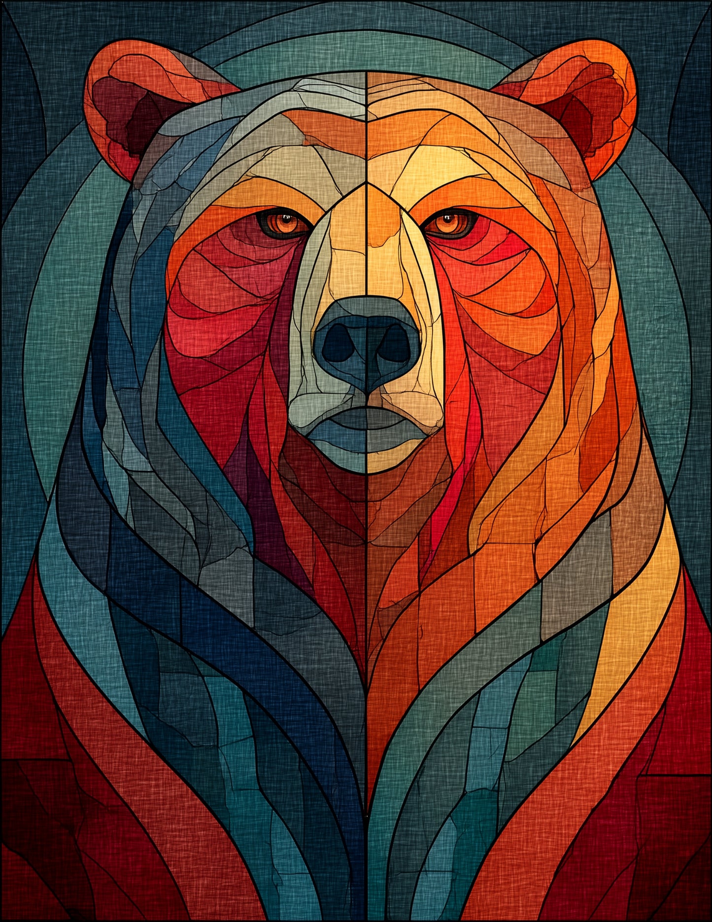 Bear — Stained Glass Art, Balanced Tones Digital Wall Art, 3 Sizes Included, Living Room Decor