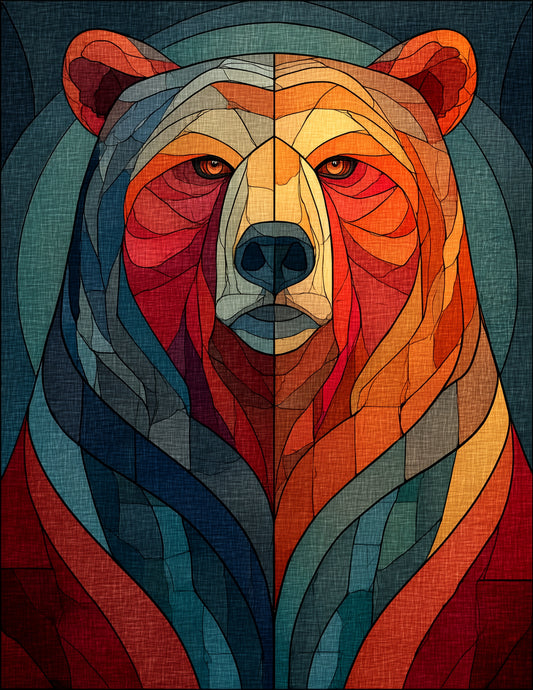Bear — Stained Glass Art, Balanced Tones Digital Wall Art, 3 Sizes Included, Living Room Decor