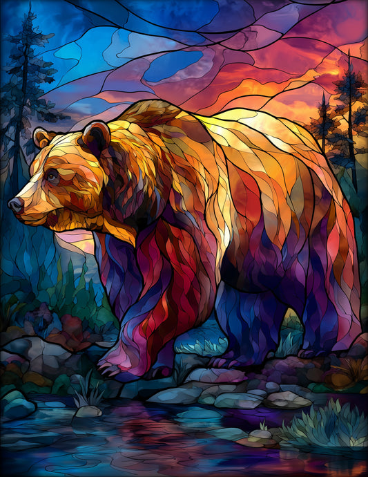 Bear — Stained Glass Art, Bold Contrast Digital Wall Art, 3 Sizes Included, Living Room Decor