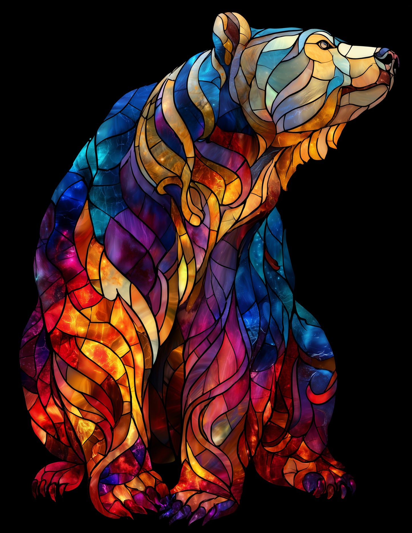 Bear — Stained Glass Art, Rich Hues Digital Wall Art, 3 Sizes Included, Living Room Decor