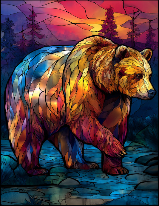 Bear — Stained Glass Art, Serene Hues Digital Wall Art, 3 Sizes Included, Living Room Decor