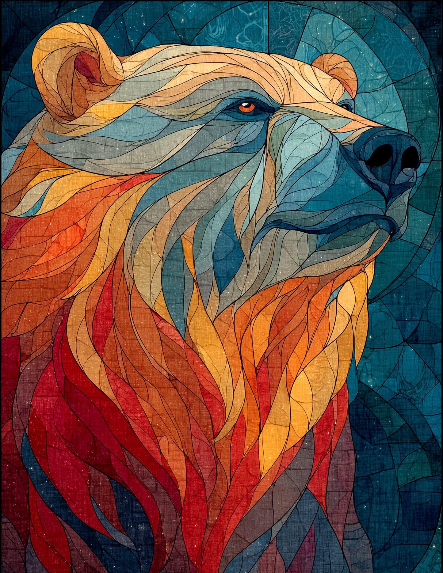 Bear — Stained Glass Art, Soft Gradients Digital Wall Art, 3 Sizes Included, Living Room Decor