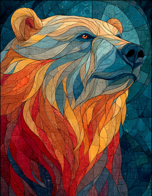 Bear — Stained Glass Art, Soft Gradients Digital Wall Art, 3 Sizes Included, Living Room Decor